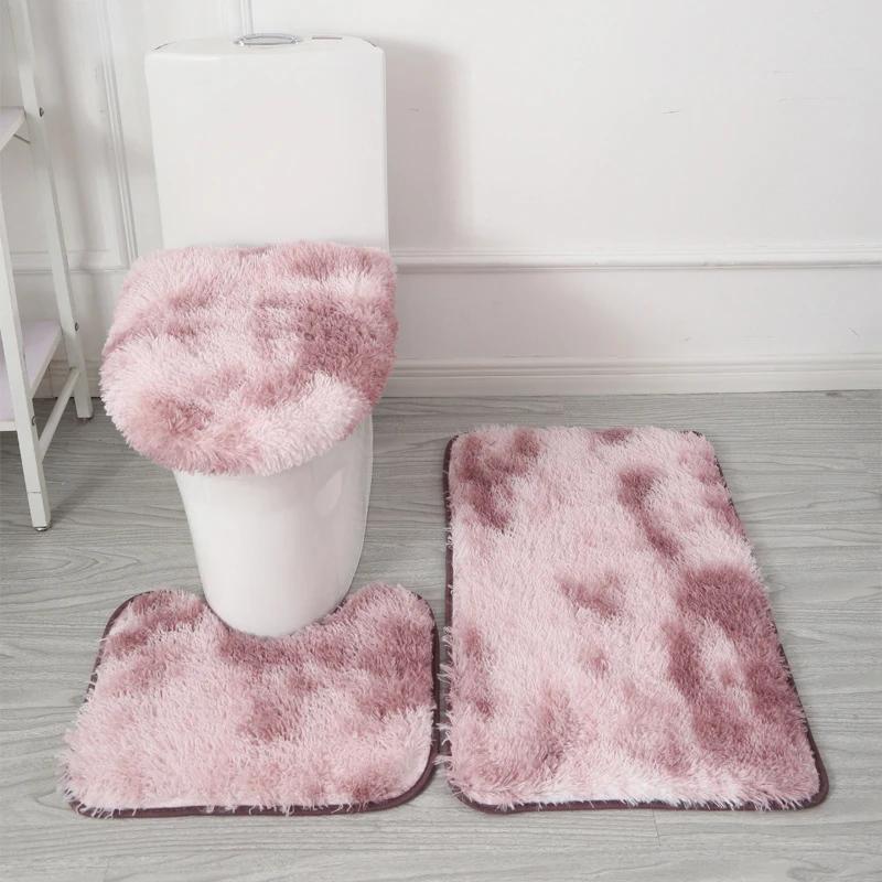 3 STKS/set Effen Kleur Huis Tapijten Toiletdeksel Hoes Kleden Kit Antislip Voetmat voor Badkamervloer Badkleed Voetmat 3PCS set