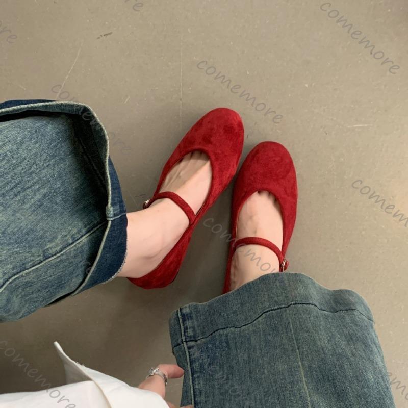 Fashion Comemore Spring New Women Flats Round Toe Shallow Slip On Ladies Casual Ballet Shoes Soft Suede Leather Eelgant Dress Shoes
