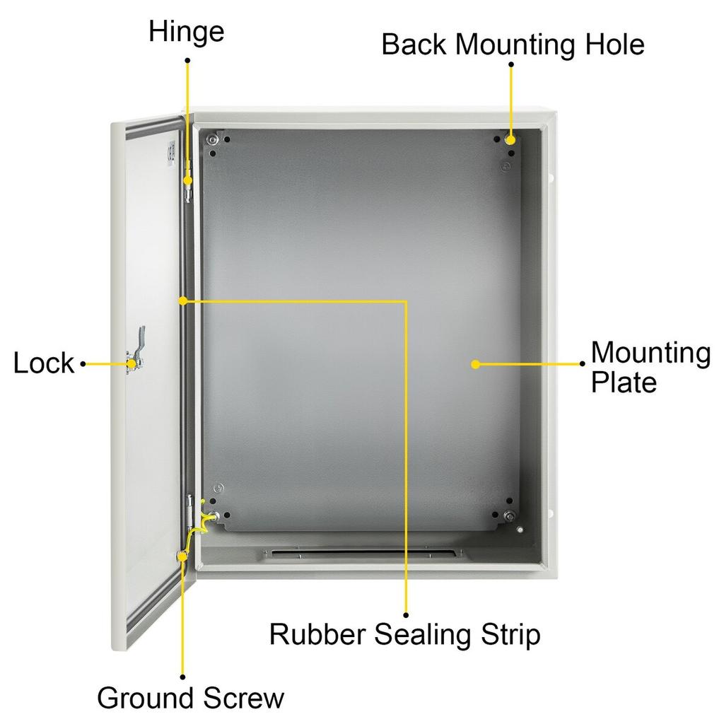 NEMA Steel Enclosure, 20 x 16 x 6\'\' NEMA 4X Steel Electrical Box, IP66 Waterproof & Dustproof, Outdoor/Indoor Electrical Junction Box, with Mounting