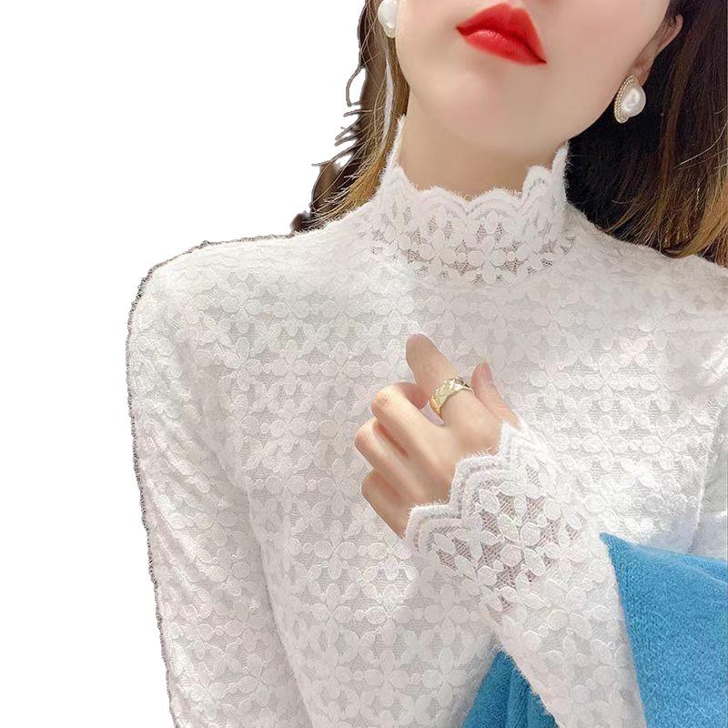 Women's Stylish Slim Fit Lace Brushed Base Layer Shirt - Autumn & Winter Fashion