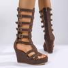 2025 Women's Summer Women Shoes Cutout High Top Sandals Breathable Striped Roman Shoes Platform Boots Thigh High
