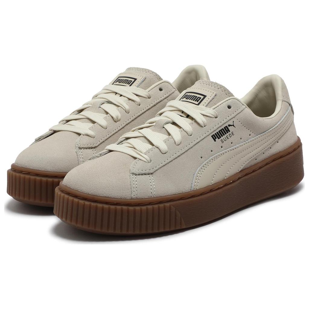 Puma Suede Platform CORE Women Vintage Low Top Skate Shoes Snow White Gum Brown 363559-19