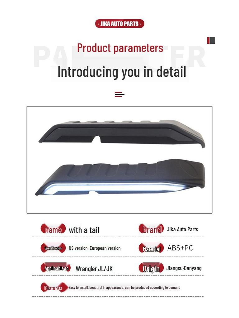 Střešní spoiler Wrangler JK/JL: Specifikace pro USA/Evropu, Upravený design se světly