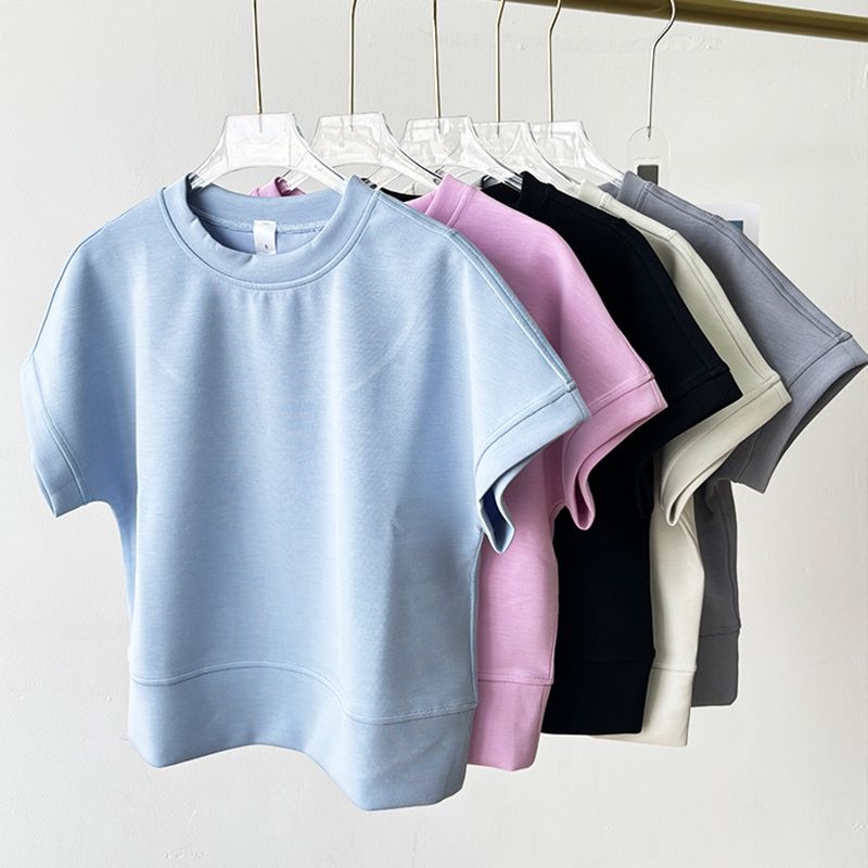 

Lu Same Style Air Layer Sports T-Shirt Female 2025 New Arrival Best Selling Loose Slim Looking Drop-Shoulder Sleeve Fitness Yoga Wear T-Shirt Blue Flax S