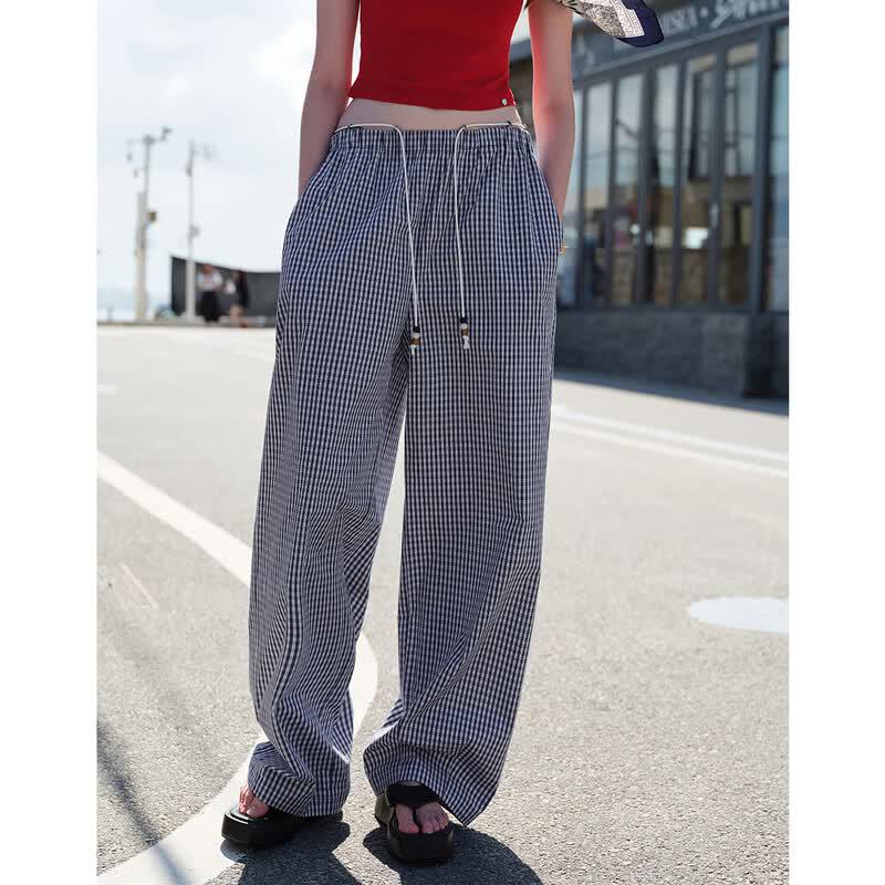 Navigare Women s Plaid Wide-Leg Casual Trousers S