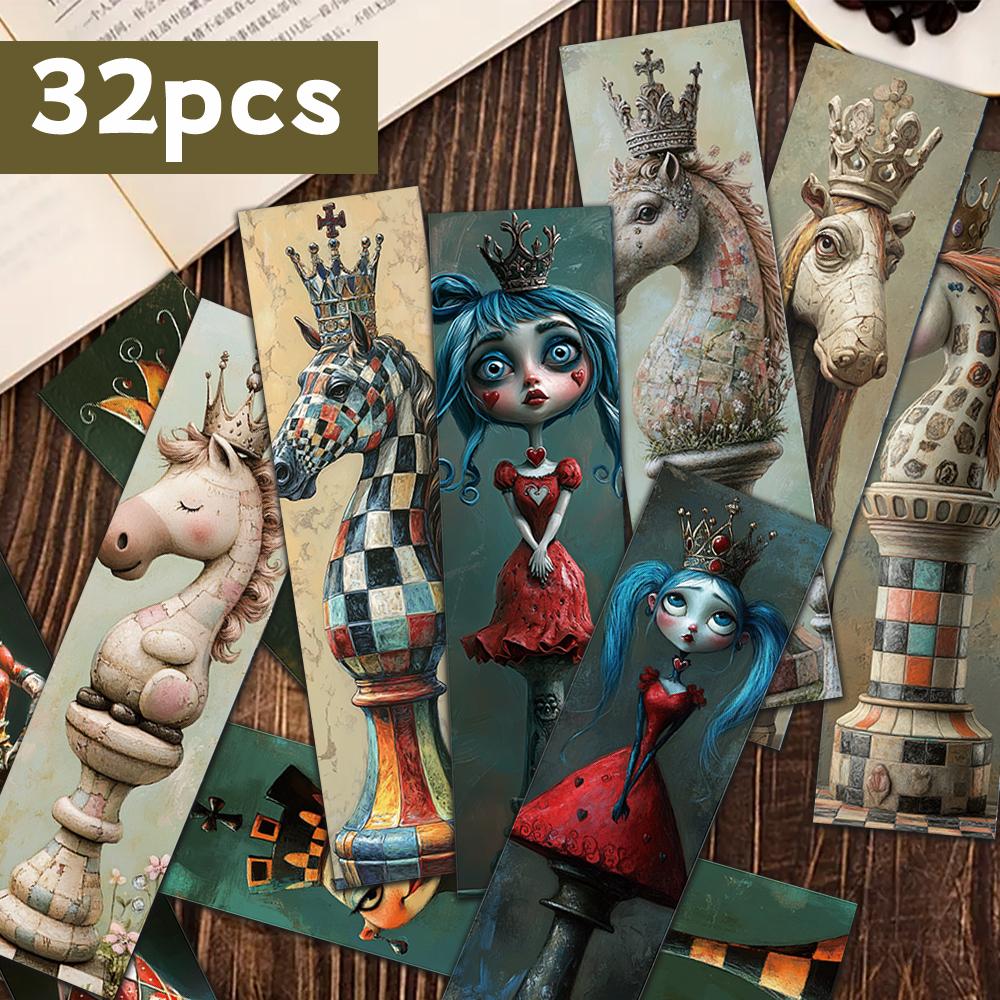 32 Stück, Geheimnisvolles Schach-Lesezeichen, Zur Einschulung, Weihnachten, Halloween, Geeignet für Lehrer, Leser und Geburtstage.