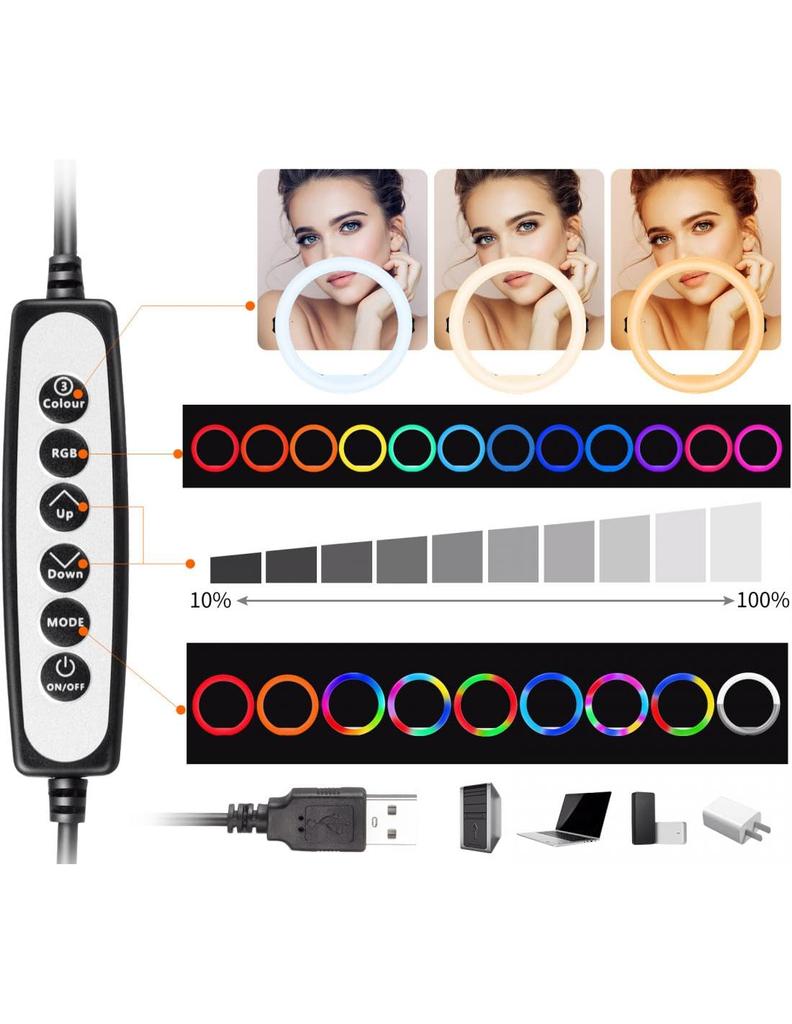 Ulanzi 2435 VIJIM K10 Tabletop RGB Ring Light with and 3 Ball Compatible Light/Desk High-Brightness Beads, HSI, CCT, FX, Modes, 360-Degree Head,