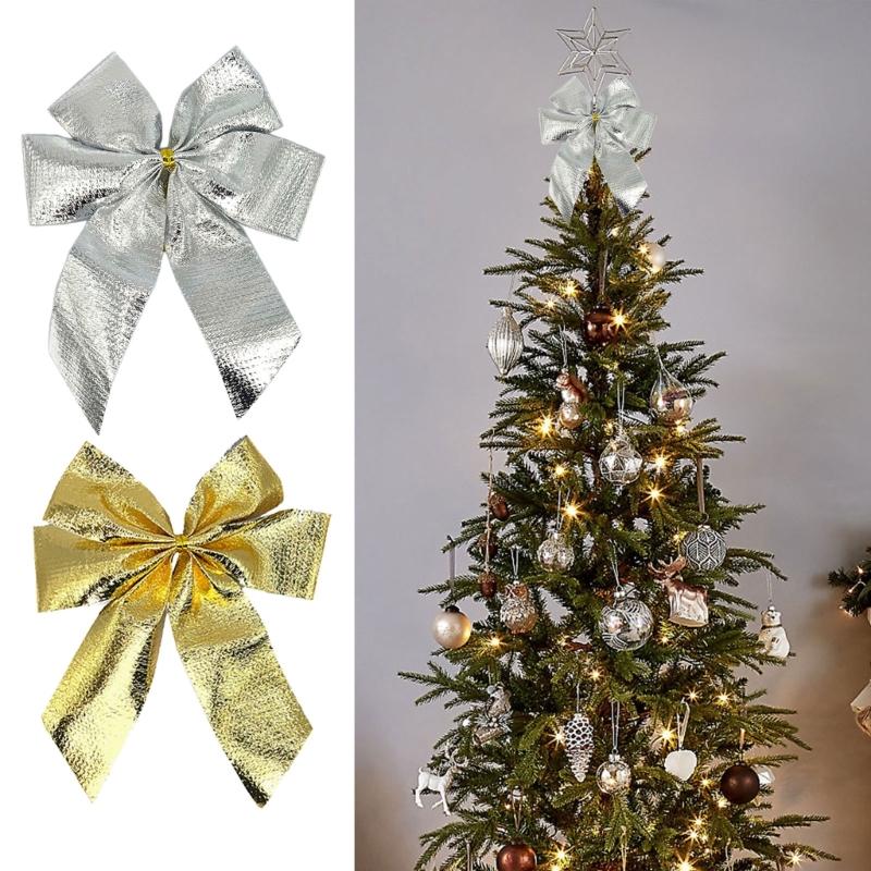 Sturdy Cloth Holiday Bowknot Decoration Classical Red Christmas Tree Accessory Fade Resistant Holiday Ornament