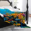 1pc Turquoise Blue Coral & Fish Fleece Blanket - Plush Thick Quilted-like Texture, Soft Warm All-Season Bedspread with Sea Life