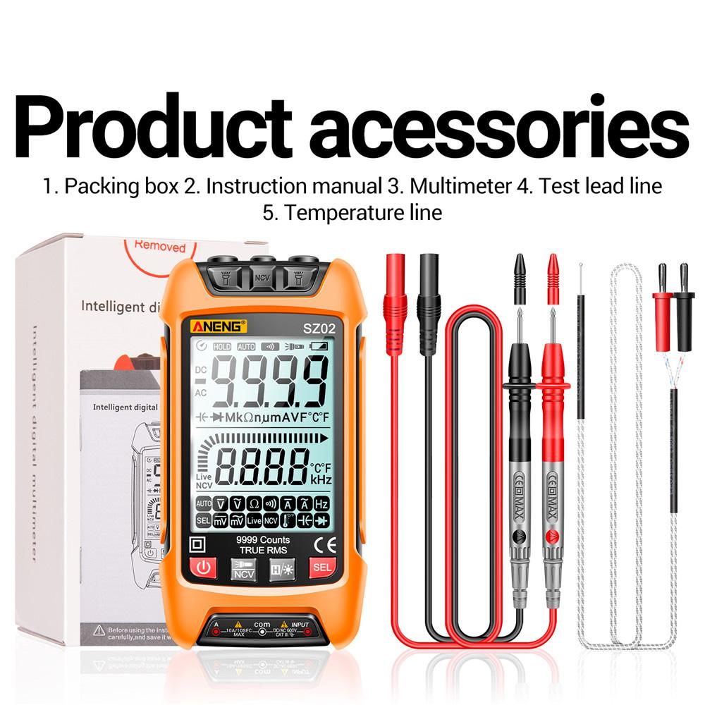 SZ01 SZ02 Auto Range Digital Multimeter 9999 Counts TRMS AC DC Voltmeter Amp NCV Resistance Capacitance Temp Transistor Tester