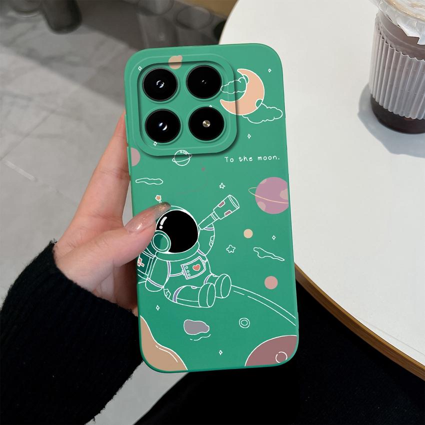 Cute Moon Astronaut Phone Case For Xiaomi 17 15 15T 14 14T Pro Poco C71 C75 M7 M8 F7 F8 Casing Soft Liquid Silicone Anti Slip Shell  For Xiaomi Covers