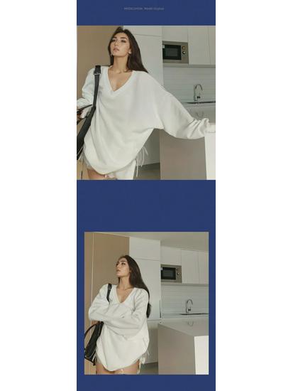 Women's Plus Size V-Neck Long Sleeve Loose Base Layer Top for Autumn/Winter