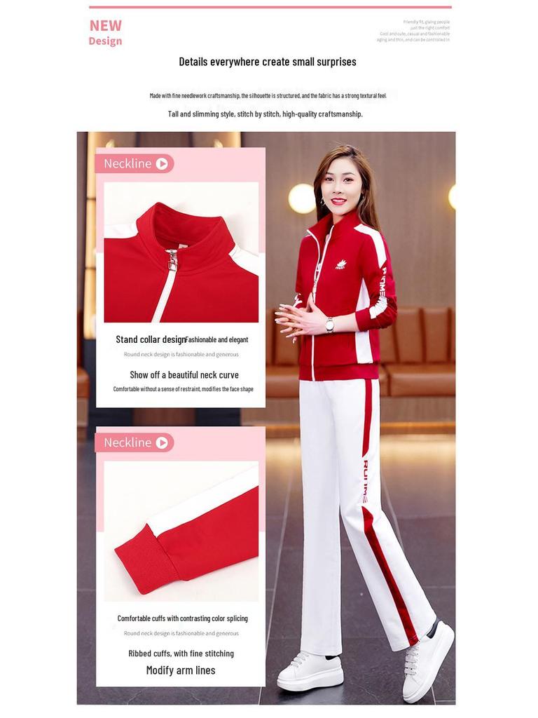 Bawełniany dres damski Woodpecker na wiosnę/jesień 2025: Modny Zestaw Trzech Elementów do Tańca Kwadratowego i Codziennego