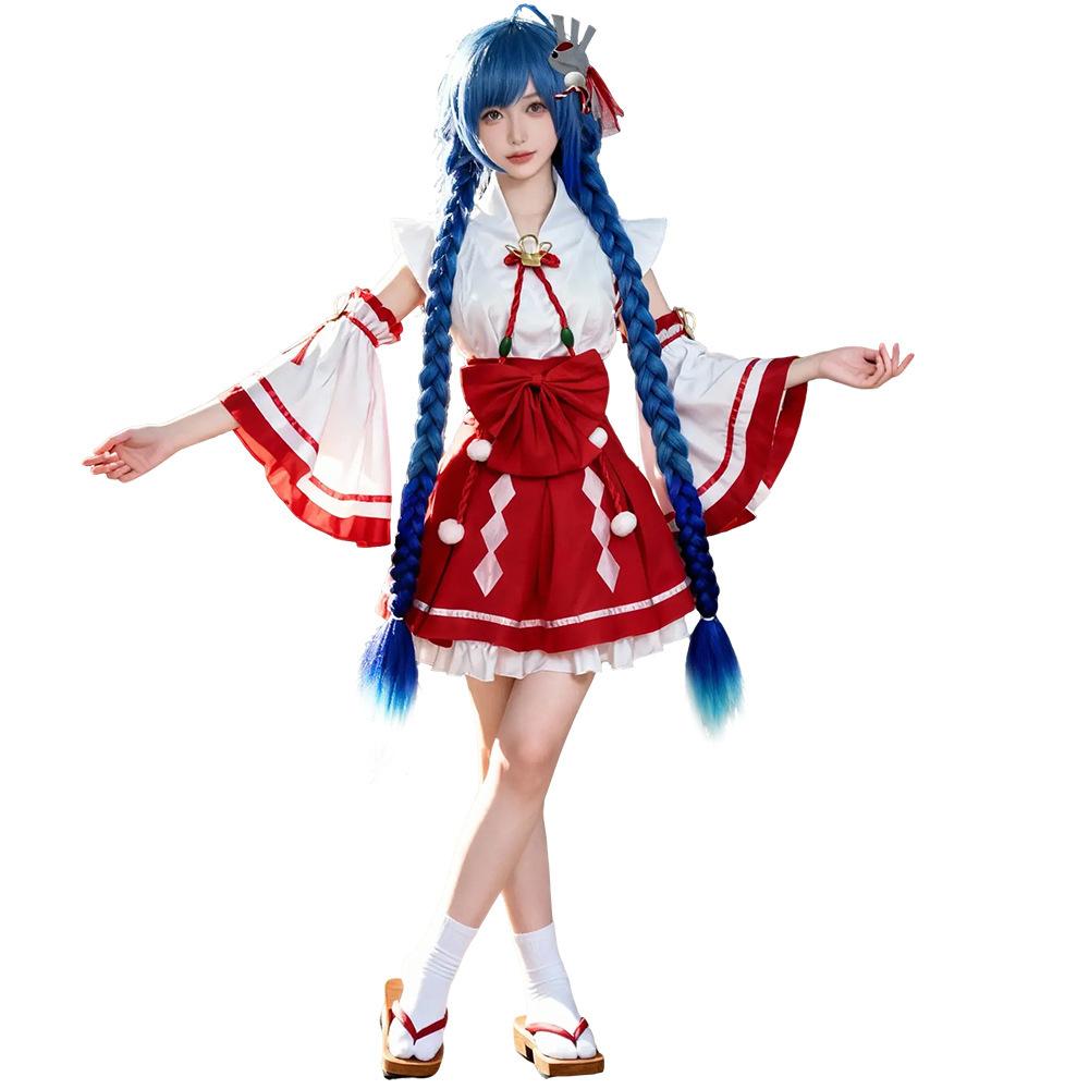 Women Anime Costumes Japanese Kimono Anime Costume Set for Women, 10-Piece Sexy Sweet Cosplay Outfit (Top+Obi+Skirt+Sleeves+Accessories)