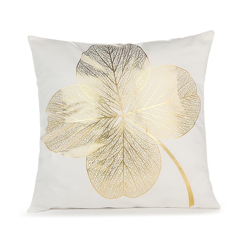 1pc, Short Plush Golden Plated Tropical Leaves Cushion Case For Sofa Bed Garden  Car,Cozy Modern Home Decor Pillowcase ,18x18In,No Pillow Insert