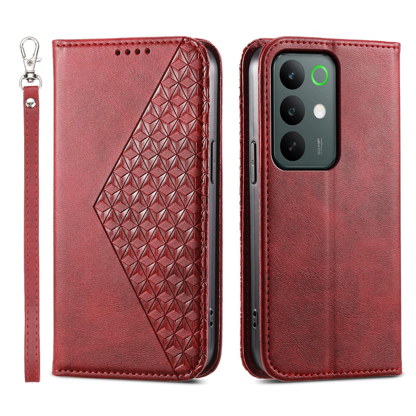 

For Realme C85 Pro 4G Case Calf Texture PU Leather Wallet Phone Cover with Wrist Strap