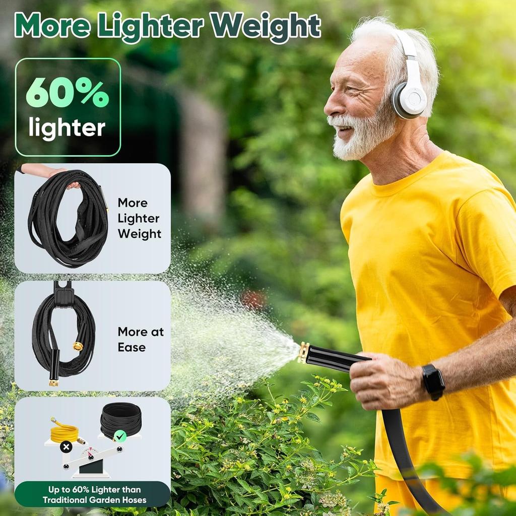 Garden Hose 50 Ft, Non-Expanding Water Hose, Flexible Ultra-Light, Anti-Kink, Wear-Resistant, Portable, Easy Storage, Hose With 3/4 For Outdoor