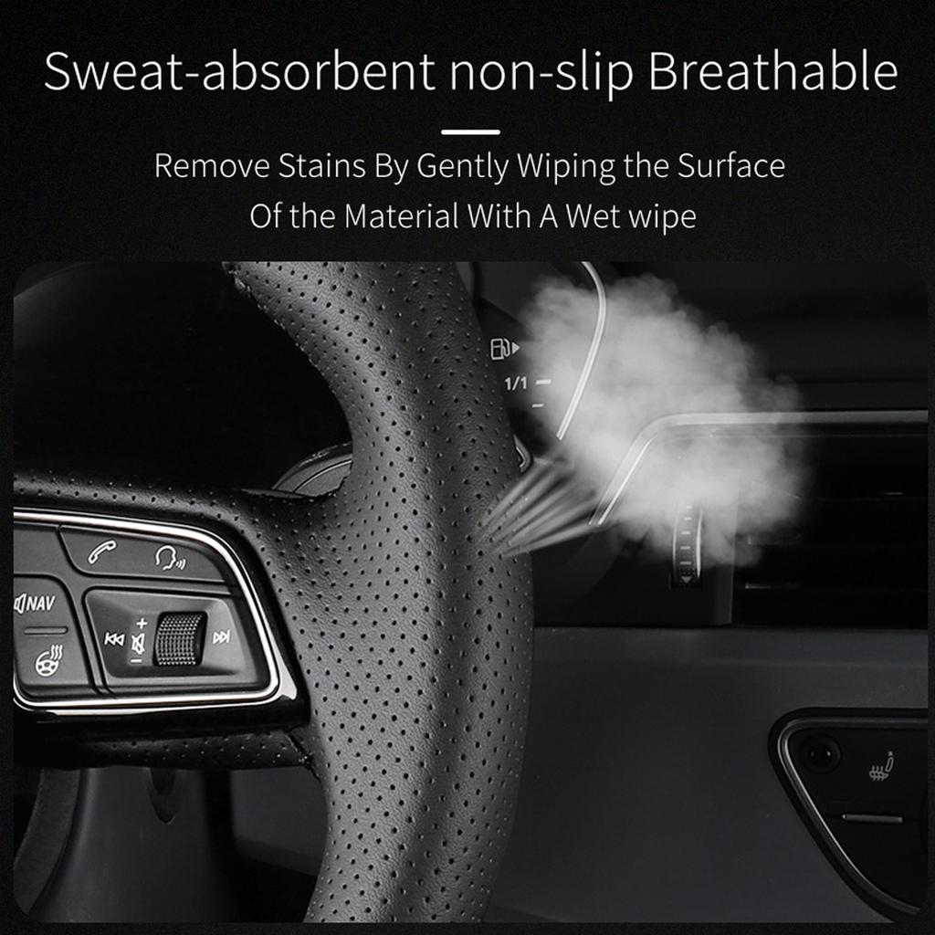 New Design Interior Decoration Full Flat Black Leather Hand Sewing Steering Wheel Cover for tesla Model 3