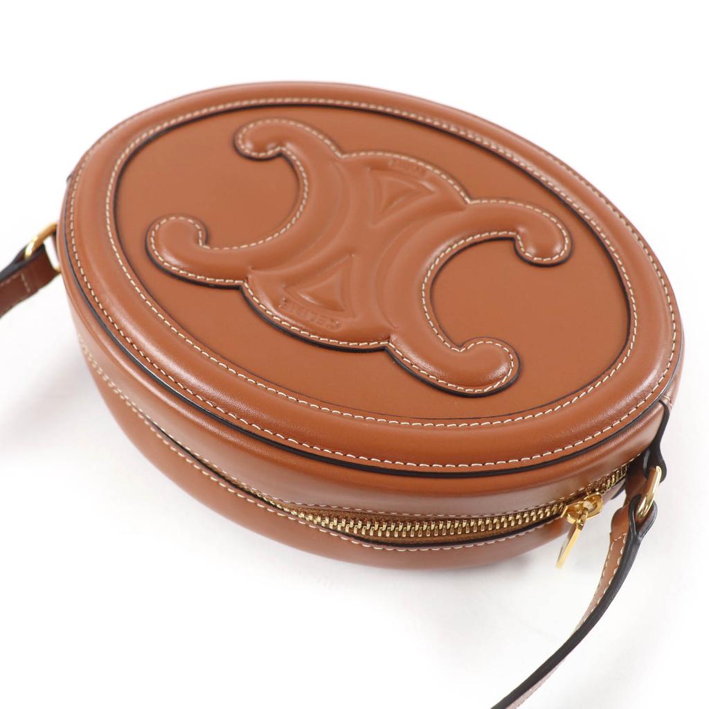 Great CELINE Shoulder Bag Cuill Triomphe Oval Purse Leather Leather Women 19860 Used