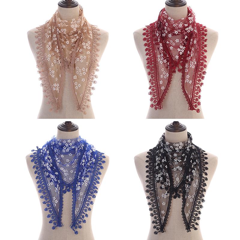 Women Triangle Scarf For Church Prayer Shawl Embroidered Lace Veil Floral Headcovering Tassel Veils Mantillas
