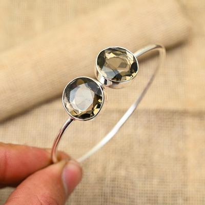 Smoky Topaz Gemstone Handmade 925 Solid Sterling Silver Jewelry Bangle For Wedding Gift