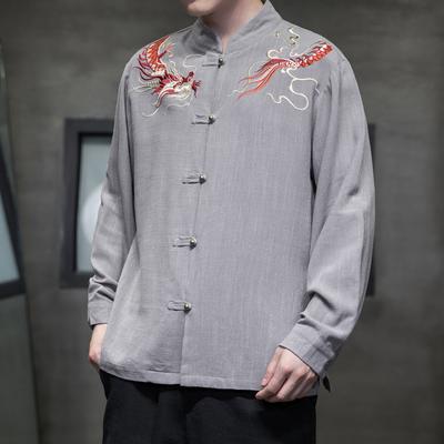 2024 männer Langarm Shirts Neue Männer Traditionelle Chinesische Kleidung Männer Stickerei Kran Kung Fu Uniform Hanfu Bluse Shirts