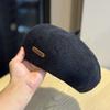New Corduroy Letter Leather Label Beret for Women Early Autumn Casual Fashion Versatile Painter Hat Temperament Literary Pumpkin