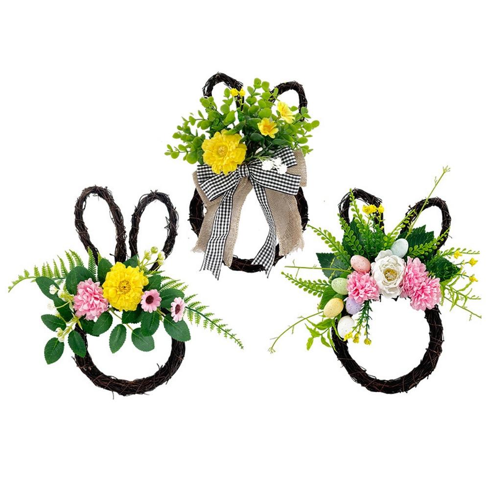 Door Hanging Easter Bunny Wreath For Photo Shoots Handmade Craftsmanship Realistic Look Cloth And Plastic Components