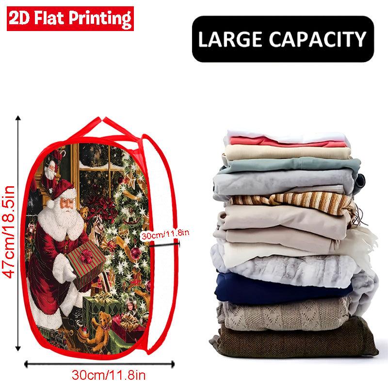 1Pcs Santa Claus Pop-Up Laundry Hamper Expandable Mesh Hamper Basket for Room Bedroom Bathroom Organization Contemporary Storage