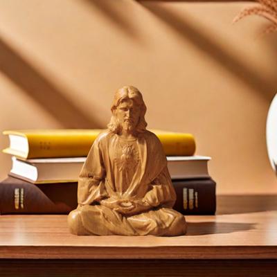 Hars Christus Beeld Kerst Tafeldecoratie Heilige Figuur Zit in Meditatie