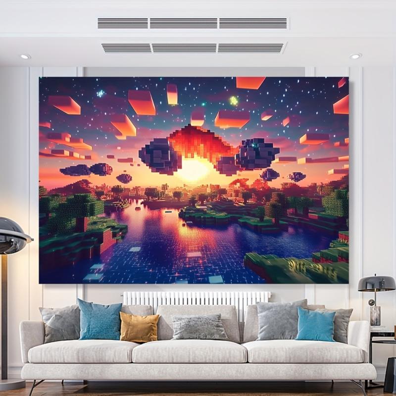 Pixel-Style Sunrise Tapestry, For Hanging On Interior Walls As A Decoration, As A Background Banner For Home Decoration 100X70CM