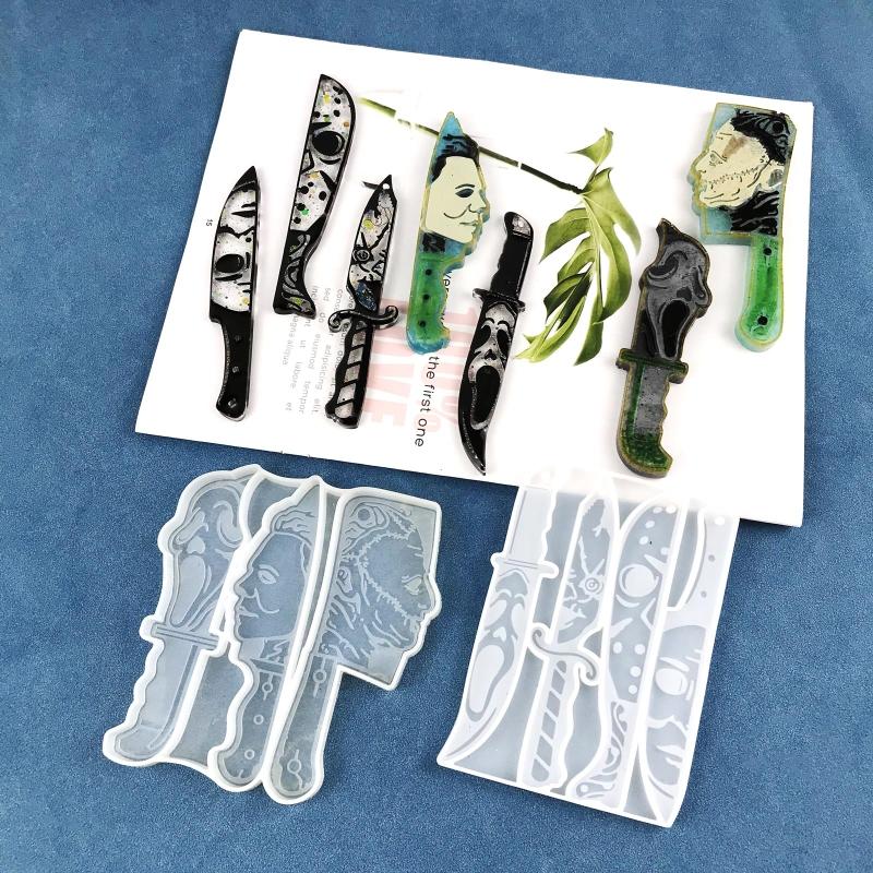 Shiny Glossy Halloween Dagger Ornaments Silicone Epoxy Resin Mold DIY Keychain Pendant Jewelry for Valentine Gift Craft
