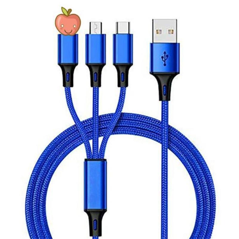 3-in-1 Datenkabel Kupferkern Nylon Geflochten Anti-Dehnungs Mehrfachanschluss 2a Schnellladung Handy Ladekabel