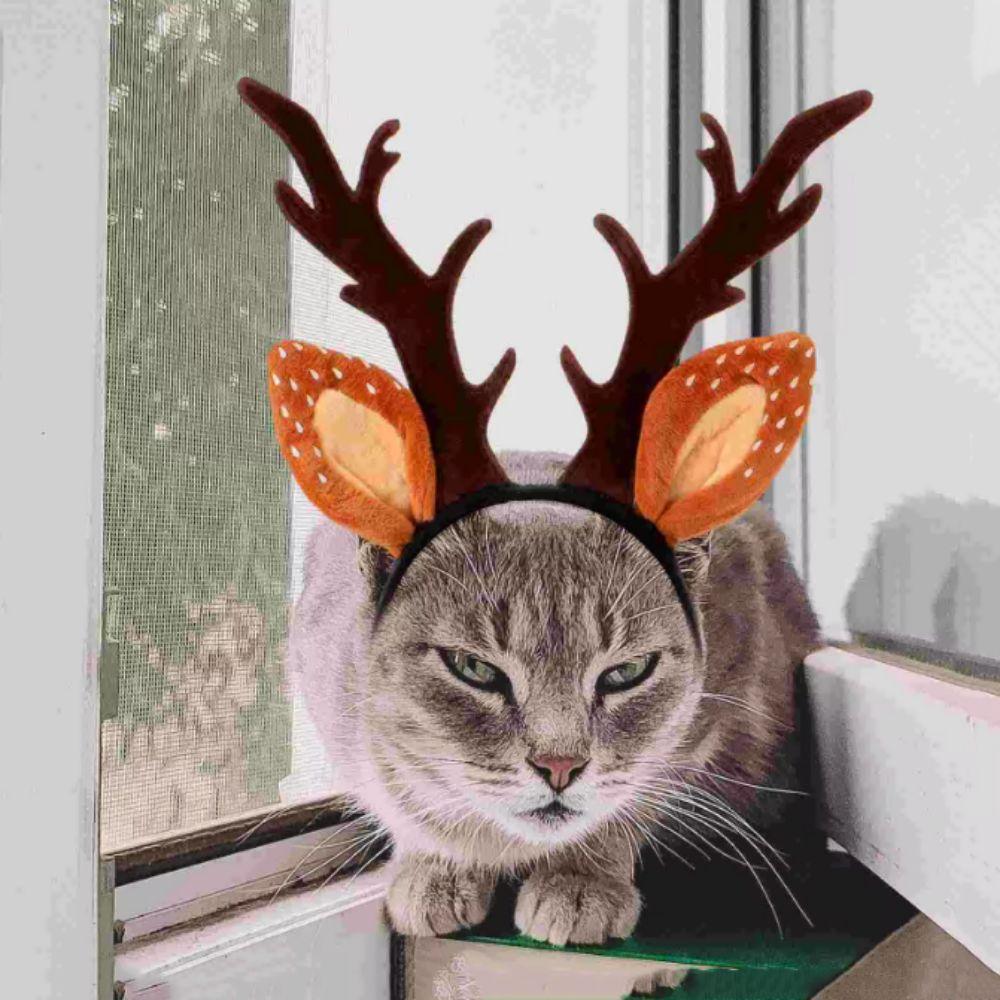 Adjustable Cat Antlers Headband Elastic Pet Reindeer Cap Pet Antlers Headwear  Cosplay Party