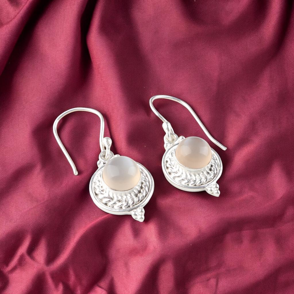 Rare Peach Moonstone Gemstone 925 Sterling Silver Jewelry Handmade Earrings1.43" EE-117-29