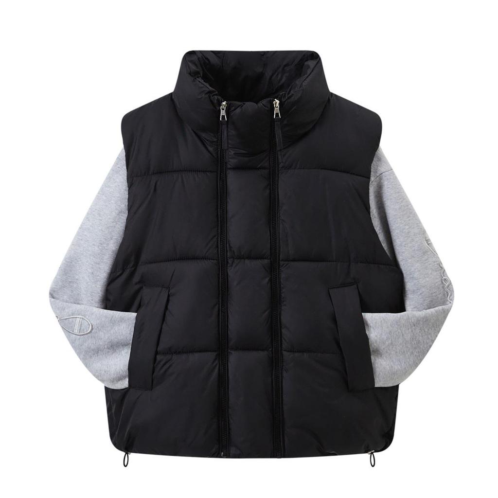 2025 Korean Unisex Casual Warm Stand Collar Short Loose Vest Jacket for Autumn/Winter