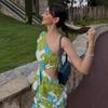 European and American summer new one-shoulder flower print waist slimming fashion dress