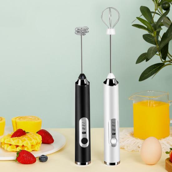 1 Set Electric Egg Beater USB Rechargeable 3 Gears Handheld Whisk Coffee Blender for Kitchen