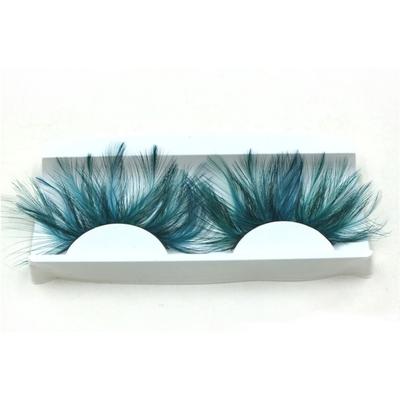1 Pair 3D Artificial Feather Eyelashes Natural & Dense Green Color Fake Lashes Extension Exaggerated Art Party Makeup Fake Eyelashes for Halloween