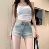 American Women's High Waist Distressed Denim Hot Pants - Spicy Summer Slim Straight Shorts