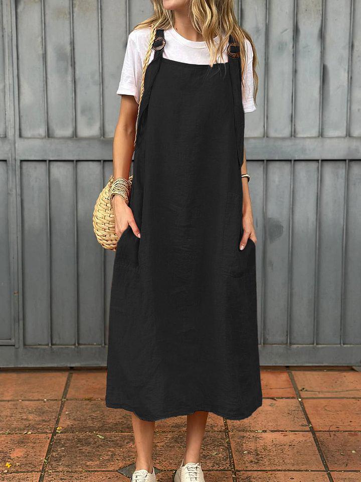 

2026 Women s Summer Fashion Dress with Adjustable Straps - Casual Cotton Linen Long Dress 2XL чорний