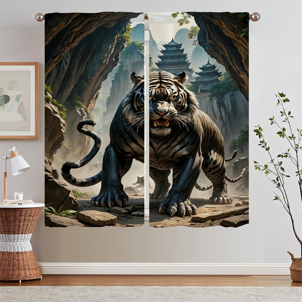 Tiger Descending Map Curtains Living Room Decoration Ready Curtains Cheap Things With Free Shipping for Home Partition Blinds