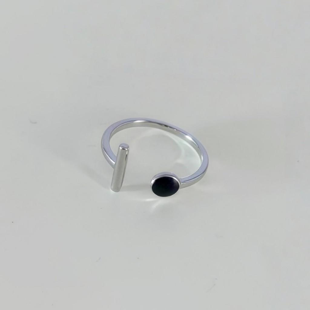Korean Dark Geometric Drip Glaze Black Ring for Women