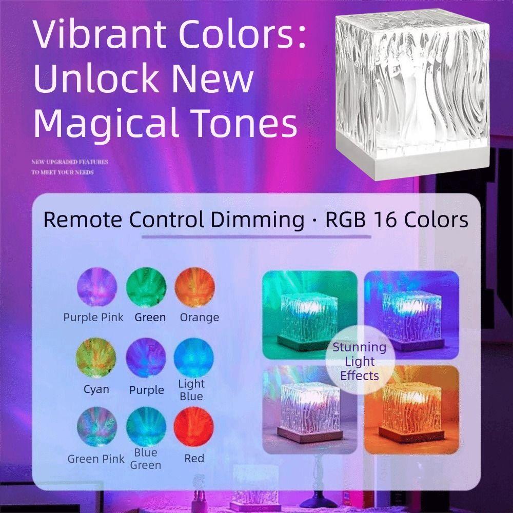 16 Colors Light Ocean Waves Projector Light USB Dynamic Wave Effect Water Ripple Crystal Lamp Auto Rotate Cube