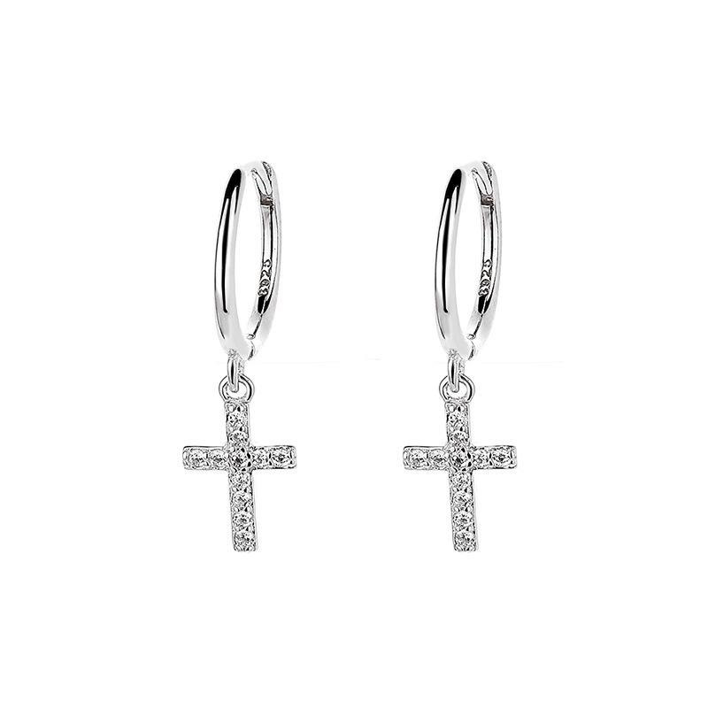 Earrings Femininity High-End Zircon Light Luxury Cross Star And Moon Asymmetric Ear Buckle Jewelry