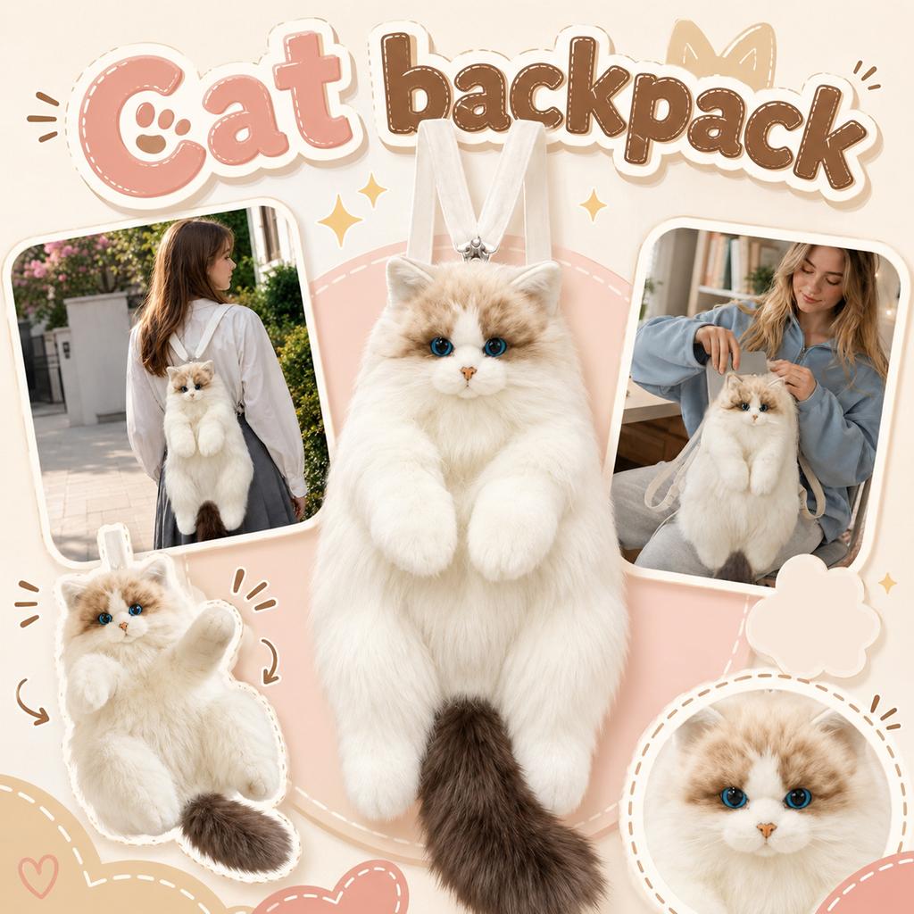 Plush Cat Backpack Soft Stuffed Animal Shoulder Bag Adjustable Straps Lightweight Design Suitable for Everyday Use and Gift Giving