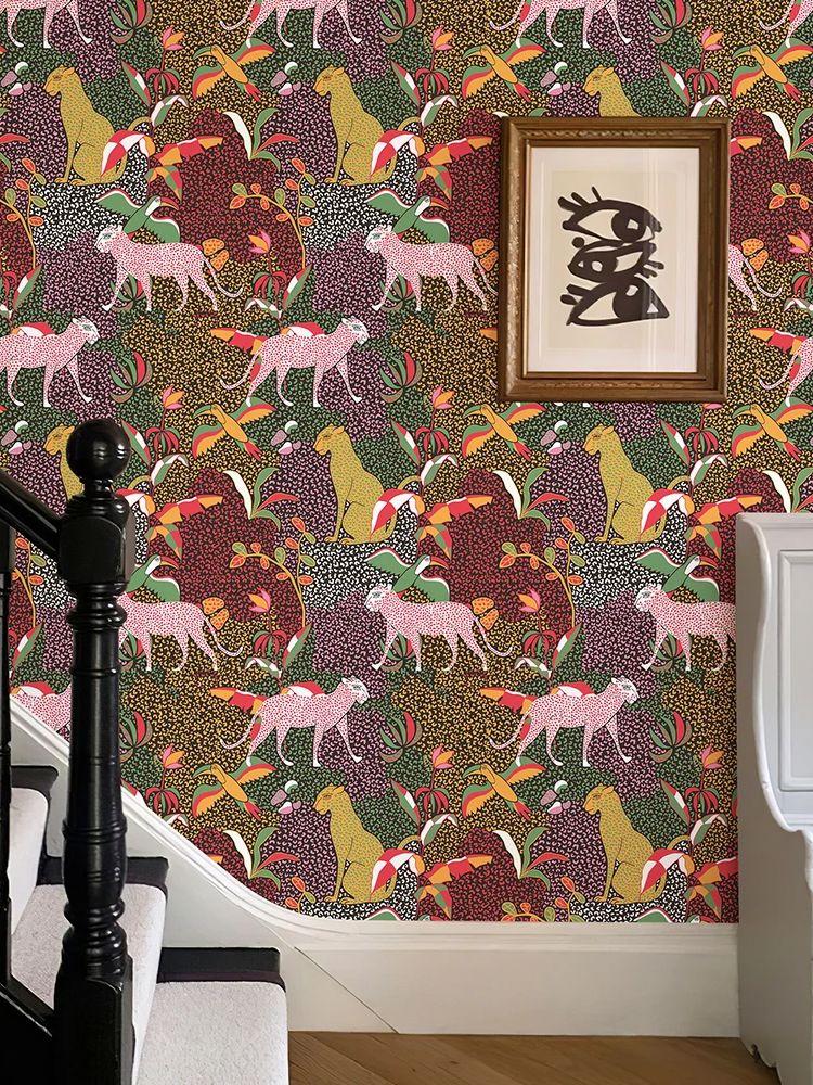 

Акварельные обои с леопардом и тигром, ретро, красочные, самоклеящиеся, ПВХ, домашний декор, винтажная мебель, виниловая наклейка на шкаф 44cmx300cm