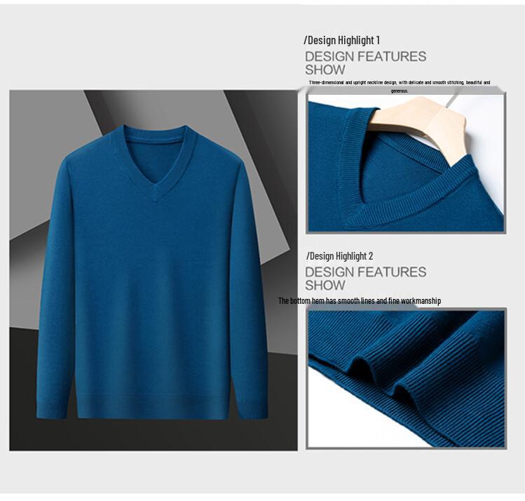 Men's Wool V-Neck Sweater - Spring/Autumn Knitwear for Middle-Aged Men - Warm Base Layer