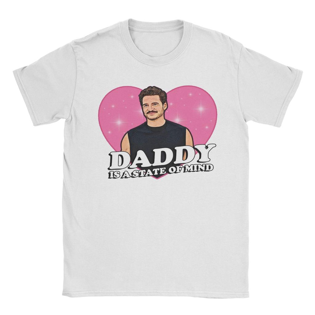 Men T-Shirts Pedro Pascal Daddy State of Mind Love Heart Funny Cotton Tees Short Sleeve  T Shirt Crew Neck Tops Gift Idea