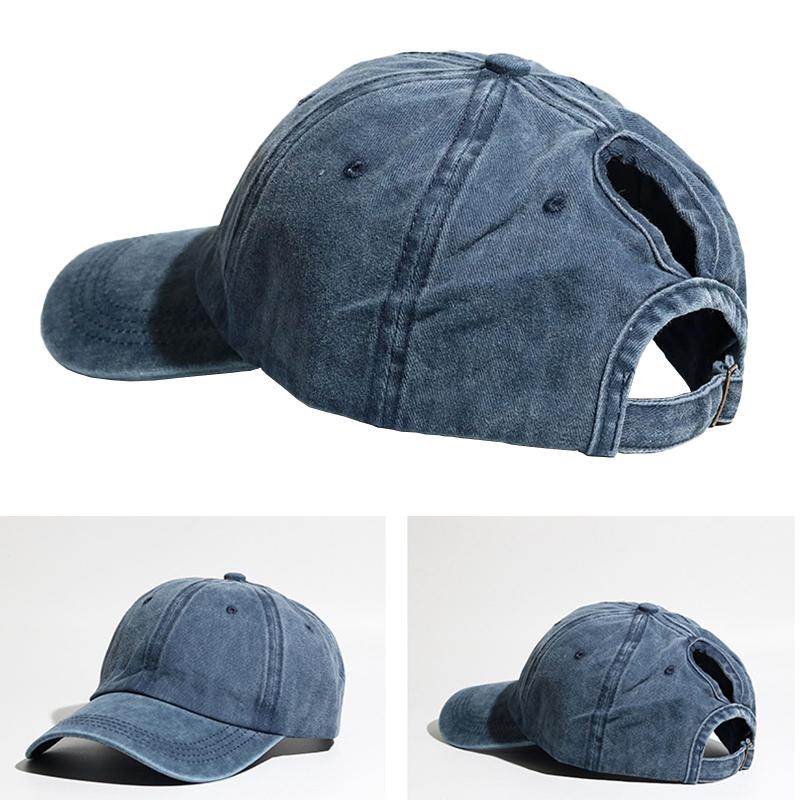1 Stück Damen Einfache Baumwolle Weich Lochdurchführung Gewaschen Hoher Pferdeschwanz Hut Oberteil Baseballkappe